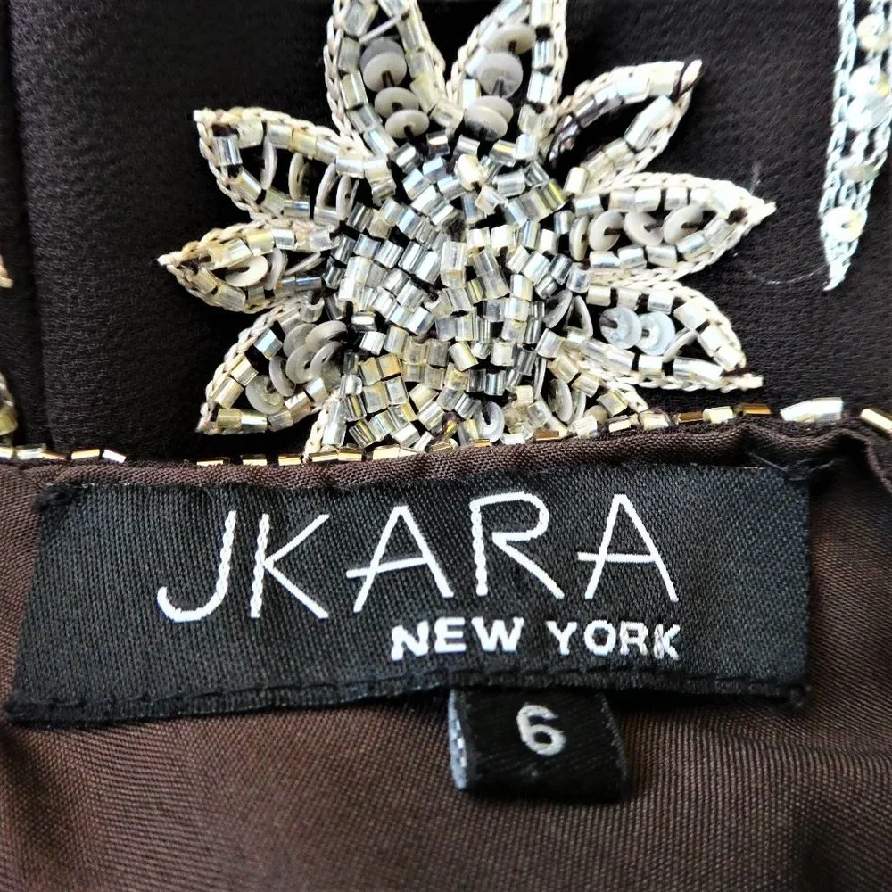 Evening Beaded Gown Brown Maxi Sleeveless JKara Sequin Silver Gold Flowy India 6 - Picture 8 of 10